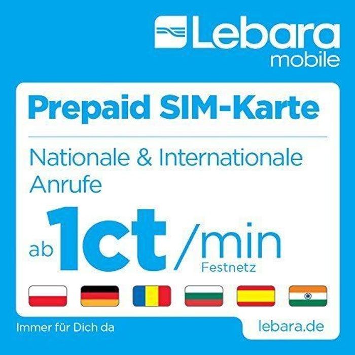 Lebara Carte Sim prépayée incluant 7,50E de crédit 5E 2,50E - Appels, SMS et internet en Allemagne et à l`international à prix