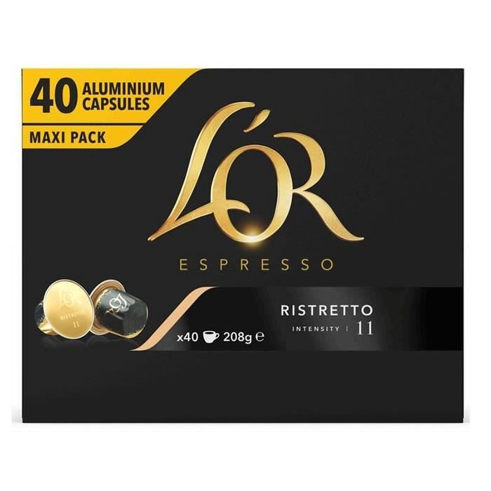LOT DE 3 - L'OR : Espresso Ristretto - 40 Capsules de café en aluminium Compatible Nespresso 208g