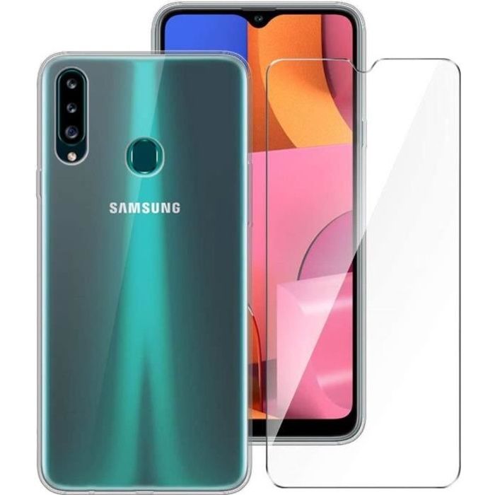 Coque pour Samsung Galaxy A20s + Verre Trempé écran Protecteur, Souple de Transparente Housse Silicone TPU, Anti Rayures étui