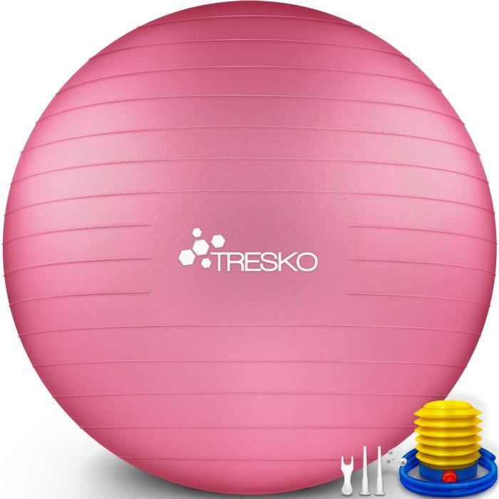 TRESKO Ballon Fitness Yoga Balle d’Exercice Antidérapant Balle Gymnastique avec Pompe 300 kg | avec pompe à air | Rose | 85cm