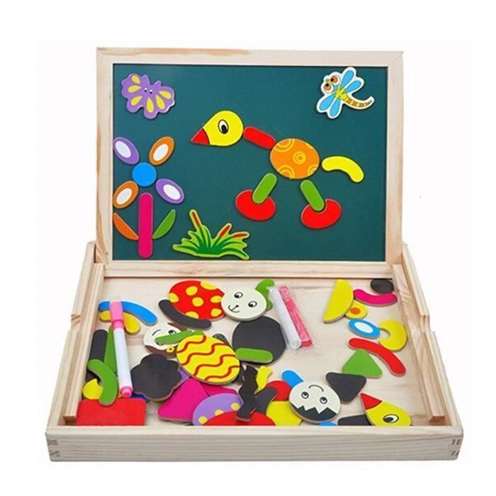 Tribe Puzzles en Bois Magnétique Jouets Educatif avec Tableau Noir Double Face pour Bambin Enfants Garcon Filles 3 4 5 Ans