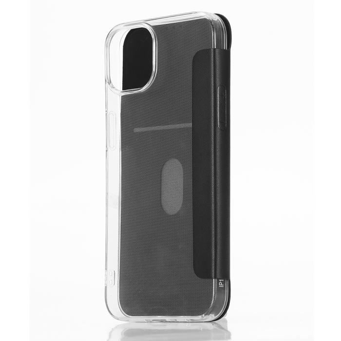 WE Etui folio TRANSPARENT APPLE IPHONE 13: Rabat noir - dos transparent - léger - ultra-fin accès caméra - porte-carte Transparent