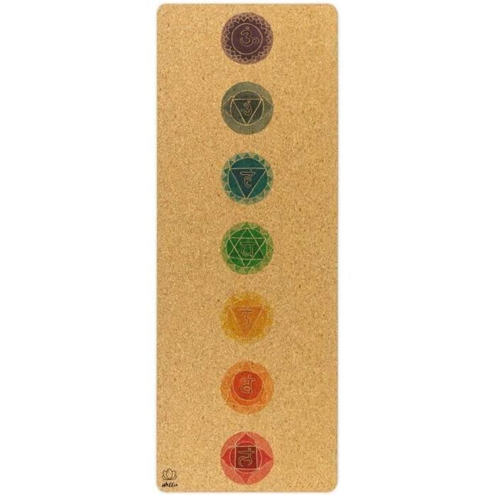 Tapis Chakra en liège Naturel 100% écologique 183cm x 63 cm x 5mm épais, Non Toxique pour Yoga, Pilates, aérobic, Fitness