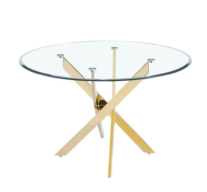 table repas 4 couverts jessica gold xxl transparent diamètre 120cm