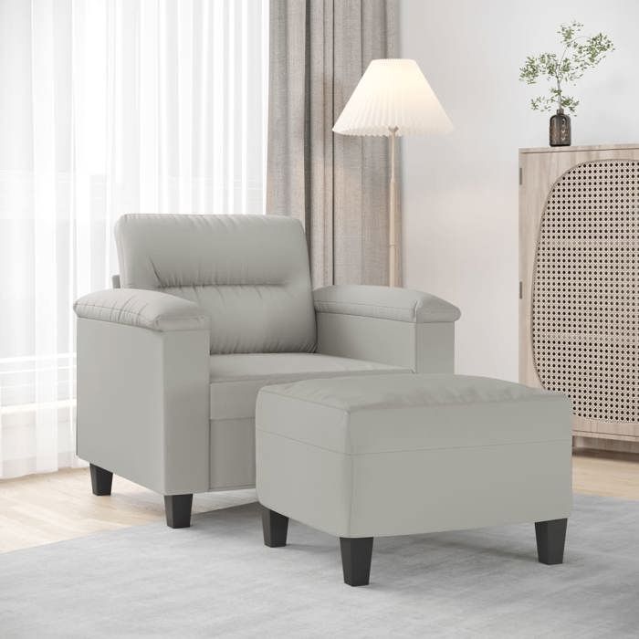 vidaXL Fauteuil avec repose-pied Gris clair 60 cm Tissu microfibre canapé fauteuil fauteuil TV canapé simple canapé 3201226