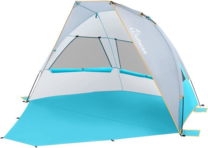 Tente De Plage Familiale 3-4 Personnes - UPF50+, Portable Et Facile à Monter