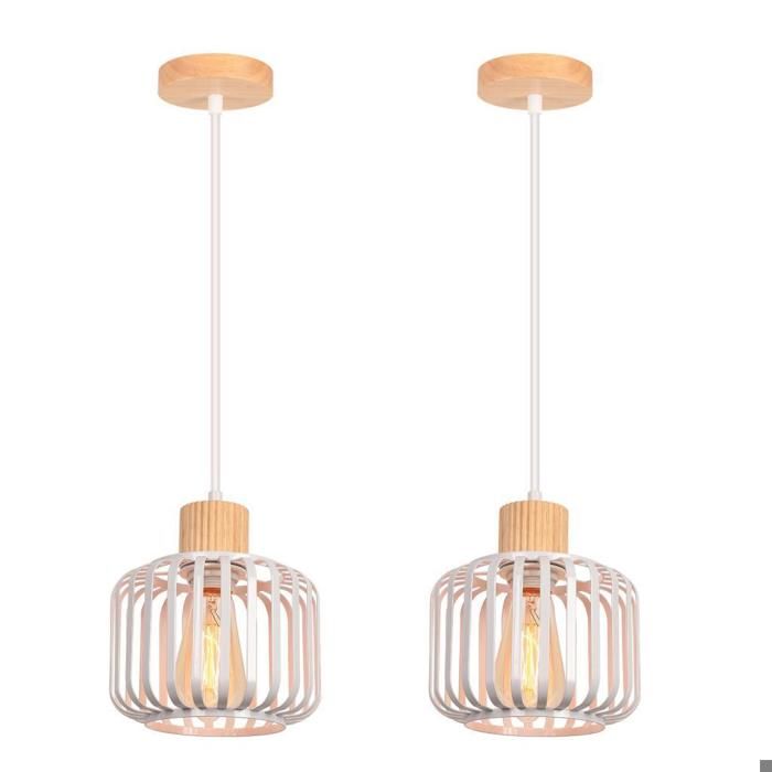 Lampe Suspension - IDEGU - Moderne - Métal et Bois - E27 - 60W - Design Rétro