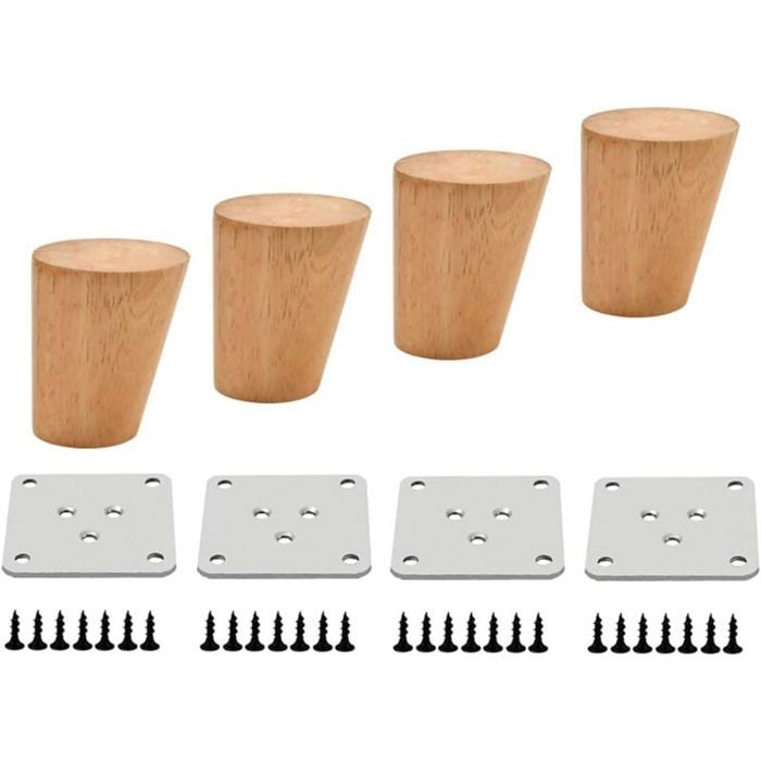 4 pièces pieds de meuble de remplacement pieds de meuble couleur bois en chêne pour chaises armoire avec vis et patins en feutre