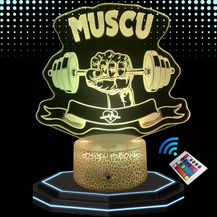 Lampe de Chevet 3D LED - Muscu - Multicolore - Tactile - Télécommande - Décorative