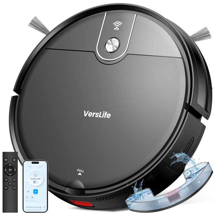 VersLife L6 - Aspirateur Robot Laveur 2 en 1 4000Pa/120Min- 5Modes - WiFi/App&Vocal Charge-auto Poils d’Animaux et Tapis