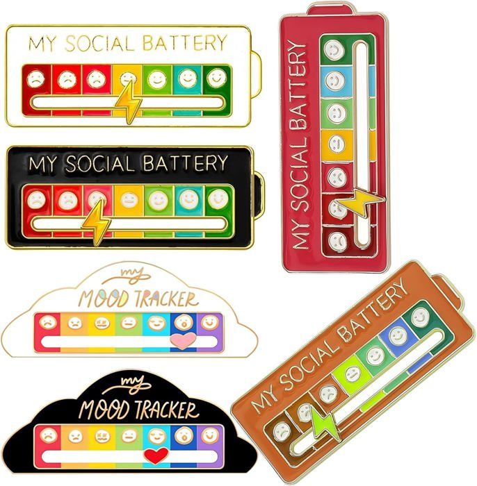 Broche Batterie Sociale - 6 PCS Épingles D'Humeur Réglables - Expression Créative Sans Paroles - Cadeau Drôle