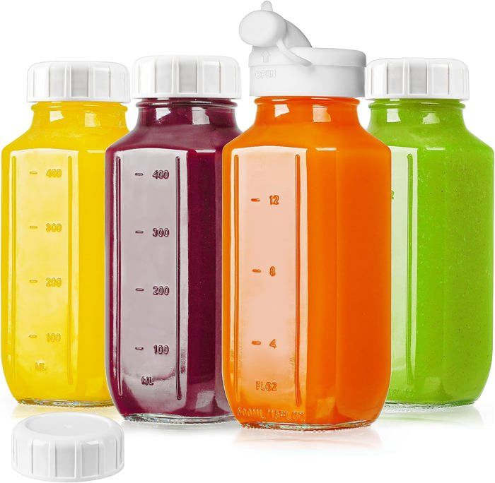 Lot De 4 Bouteilles En Verre Borosilicate 350ml - Avec Couvercles étanches Inox - Pour Smoothies, Jus, Eau
