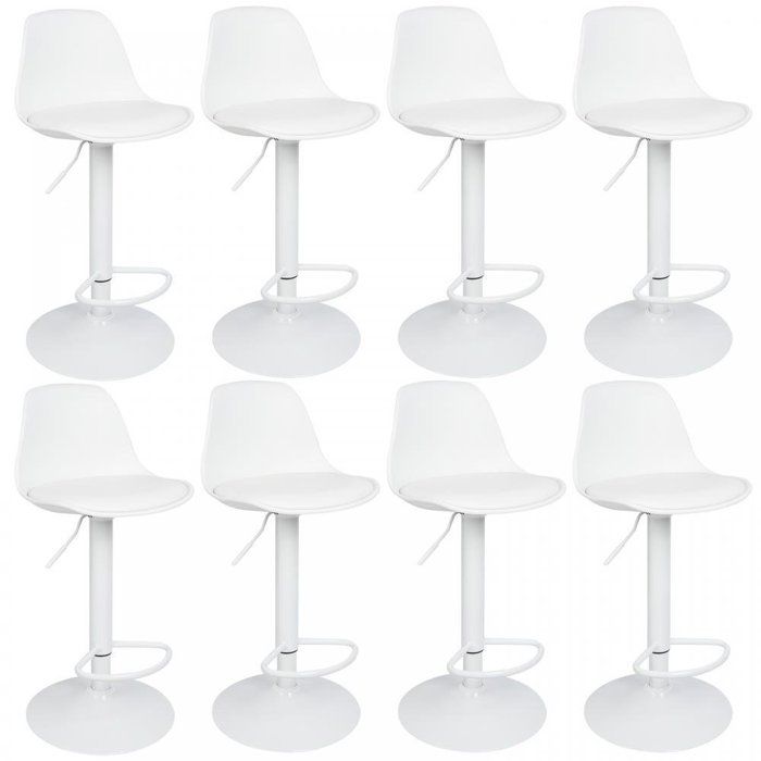 Tabourets de Bar Lot de 8 - MIPAN - Chaises de bar avec Repose - Réglable en Hauteur - Pieds pivotant 360° - Blanc