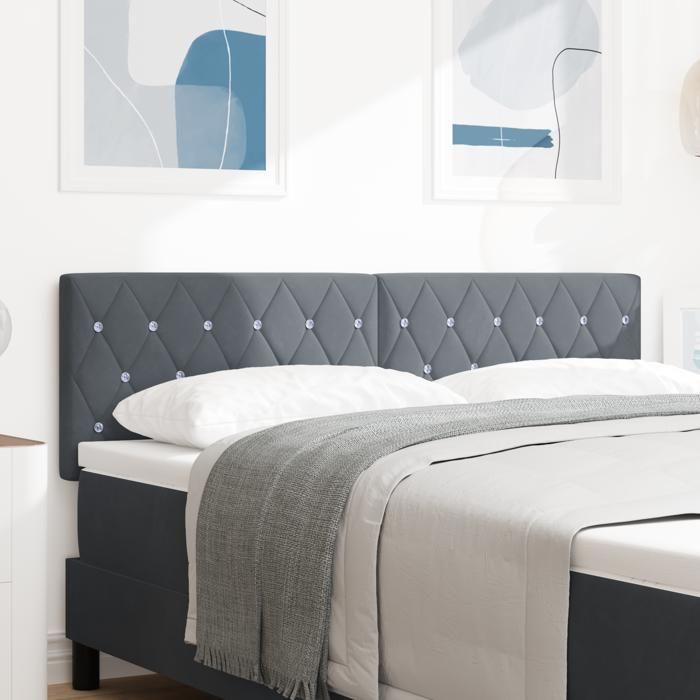 vidaXL Tête de Lit LED Capitonnée avec Cristaux Gris Foncé 72 cm Velours 3338060
