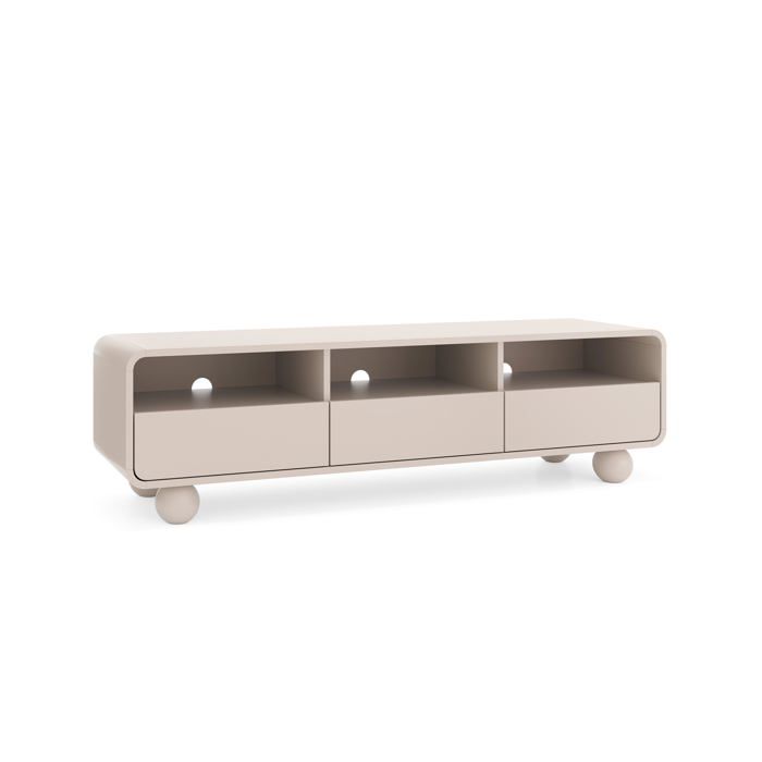 Meuble TV Cachemire avec étagères et portes – Design moderne pieds boule 160 x 44 x 39 cm