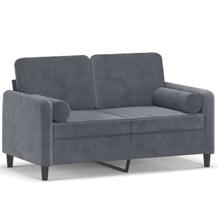LMT - TOP@Canapé 2 places - Design accoudoirs - Sofa 2 personnes Classique - avec oreillers gris foncé 120 cm velours CC718