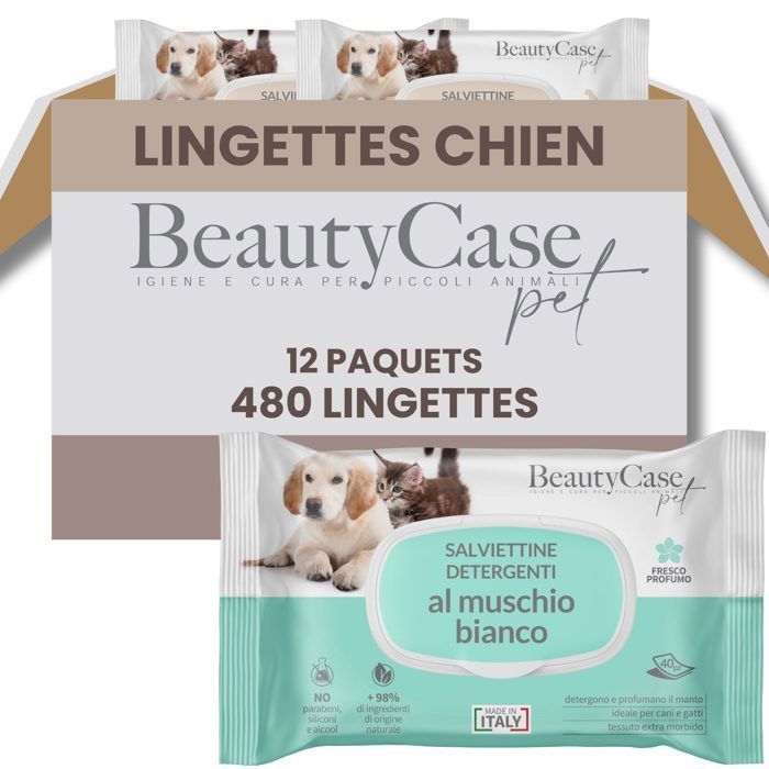 Beauty Case Lingettes Nettoyantes pour Animaux au Musc Blanc - 480 pcs
