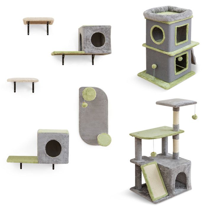 COSTWAY Ensemble 3 en 1 Arbre à Chat Mural et sur Pieds avec Condo Arbre à Chat à 3 Niveaux Poteaux à Griffer Balle Suspendue COSTWAY Ensemble 3 en 1 Arbre à Chat Mural et sur Pieds avec Condo Arbre à Chat à 3 Niveaux Poteaux à Griffer Balle Suspendue