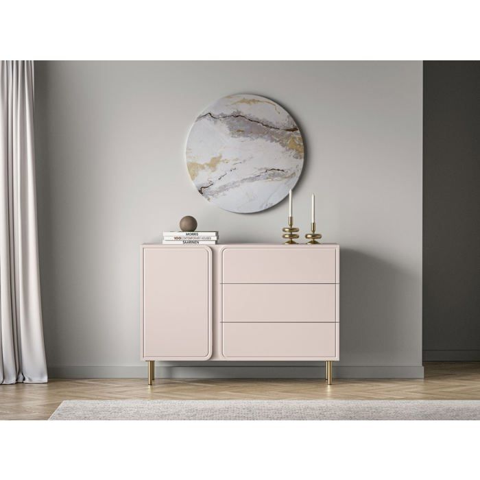 Buffet 1 porte avec 3 tiroirs - LOPPA - 120 cm - beige cachemire