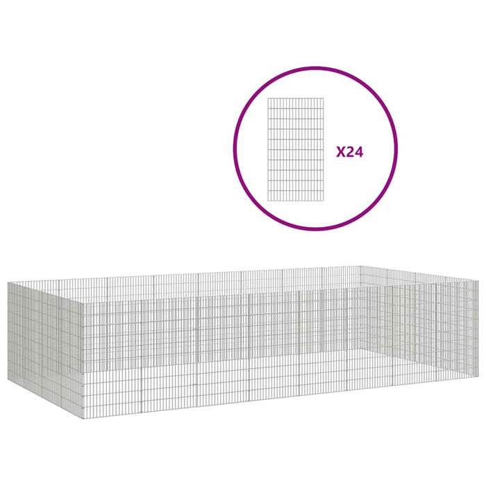 Enclos pour animaux en liberté - vidaxl - 24 panneaux - Fer galvanisé - 54x100 cm - Argent - Rectangulaire - Extérieur