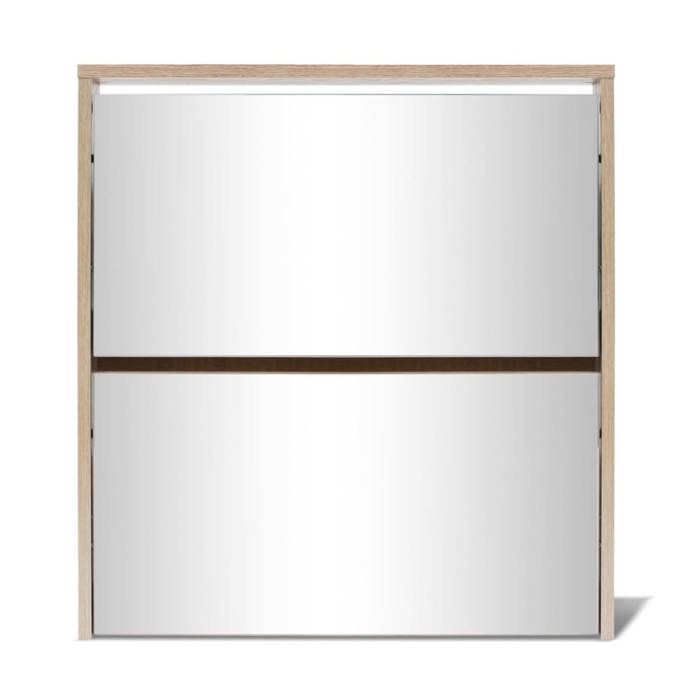 Meuble à chaussures avec miroir - WIENS - 2 étages - 63x17x67 cm - Chêne - Bois dingénierie - Miroir intégré