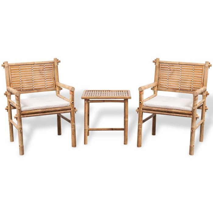 SALE 2026 meuble dextérieur arrière-cour terrasse Brun - Mobilier de bistro 3 pcs avec coussins Bambou PRO881348623