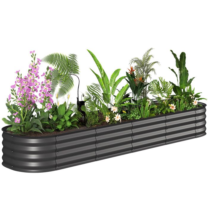Jardinière - Outsunny - modulable - pour légumes plantes fleurs - en acier galvanisé - 240 x 62 x 30 cm - gris foncé