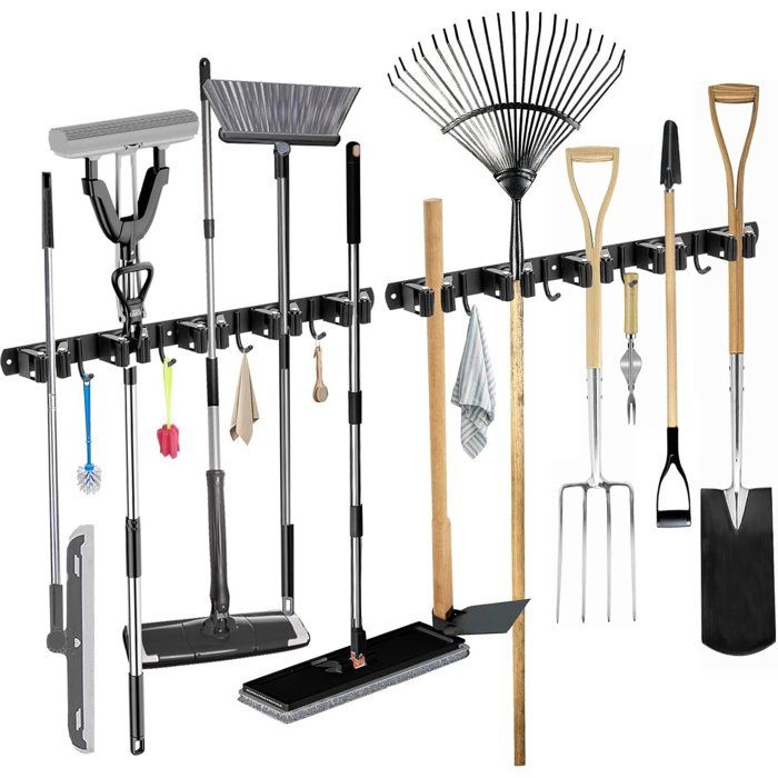 Porte-balais mural (comprenant 10 supports et 8 crochets) pour outils de jardin en acier inoxydable convient pour la cuisine