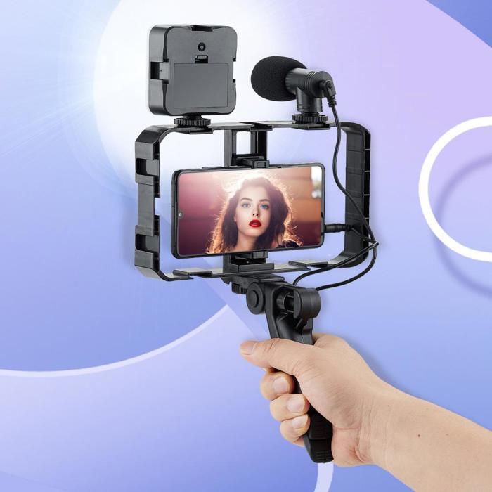 Stabilisateur pour smartphone - XVX - Microphone intégré - Éclairage LED - Cardan anti-tremblement - Trépied pliable