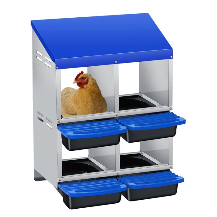 Meilleurs prix pour Pondoir pour Poules Nichoirs  4 cases avec perchoir antirouille /Nichoir  2 Niveaux-Antirouille /Étanche/ Ventilé -Bleu