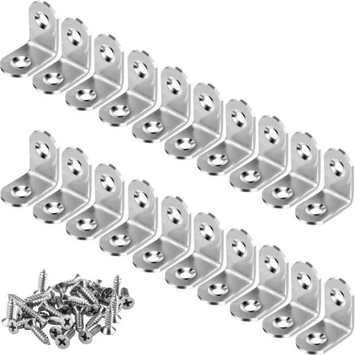 Équerre à angle droit - MICH - Joint à 90 degrés - 25x25 mm - 20 pièces - Acier inoxydable brossé