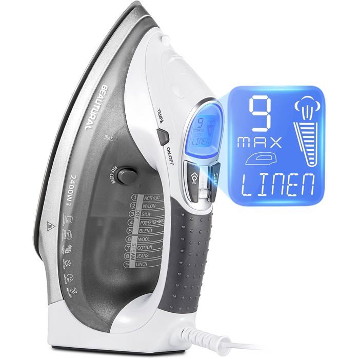 Fer à repasser vapeur - ESTAMPILLE - 2400W - 340 ml - Écran LCD - Anti-gouttes - Système autonettoyant - Anticalcaire - Estampille