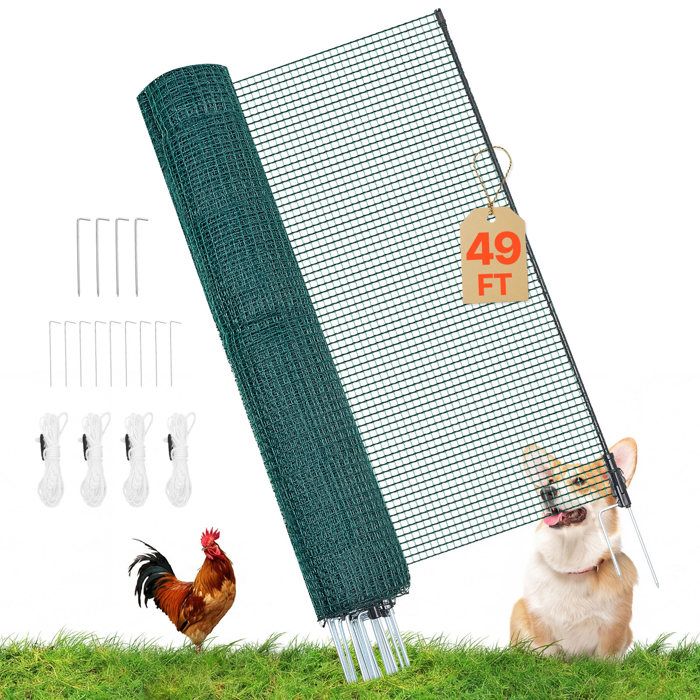 Filet de clôture mobile - VEVOR - AL-FN-1215 - 15x1 2 m - 9 poteaux fibre de verre - PE plastique vert (temporaire)