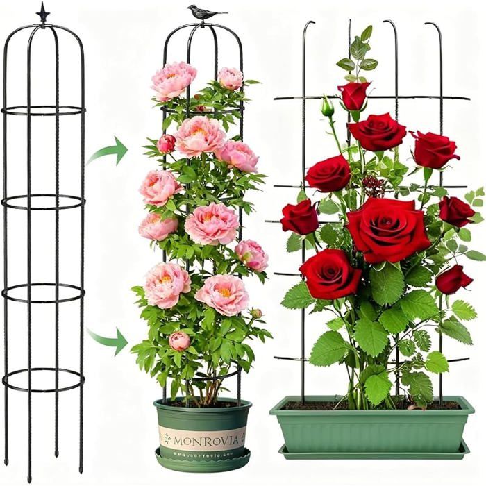1 Pièce Treillis Obélisque de Jardin pour Plantes Grimpantes 180CM Haut Support Tuteur en Métal Antirouille Cadre de