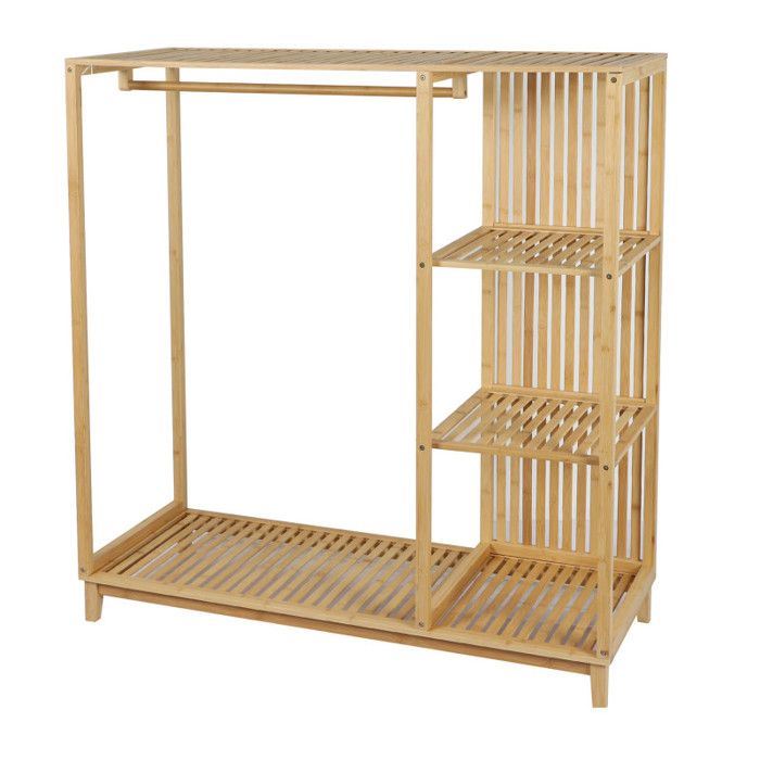 Penderie bambou 3 étagères + Barre penderie - 120 x 475 x H128 cm