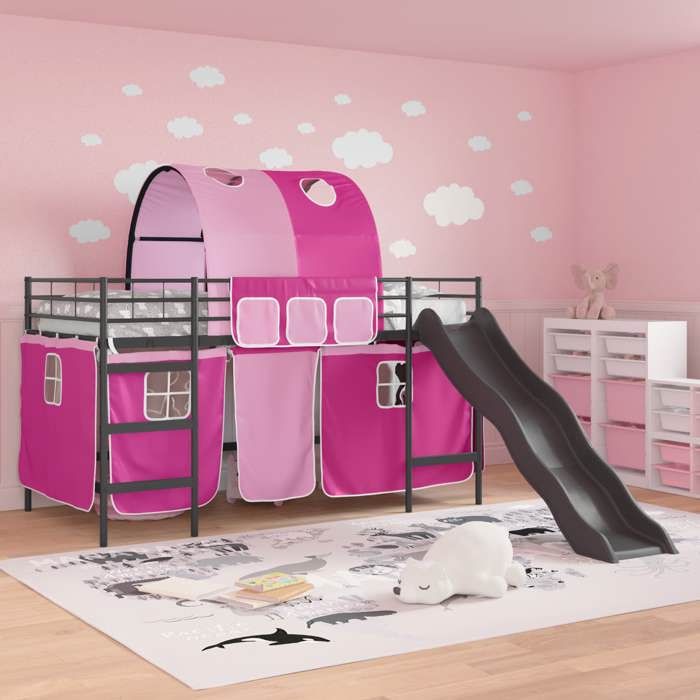 BEAU Lit mezzanine pour enfants - SARAZYJ - Design loft - Meuble de chambre - Noir et rose 99 5 x 200cm Métал - 552006