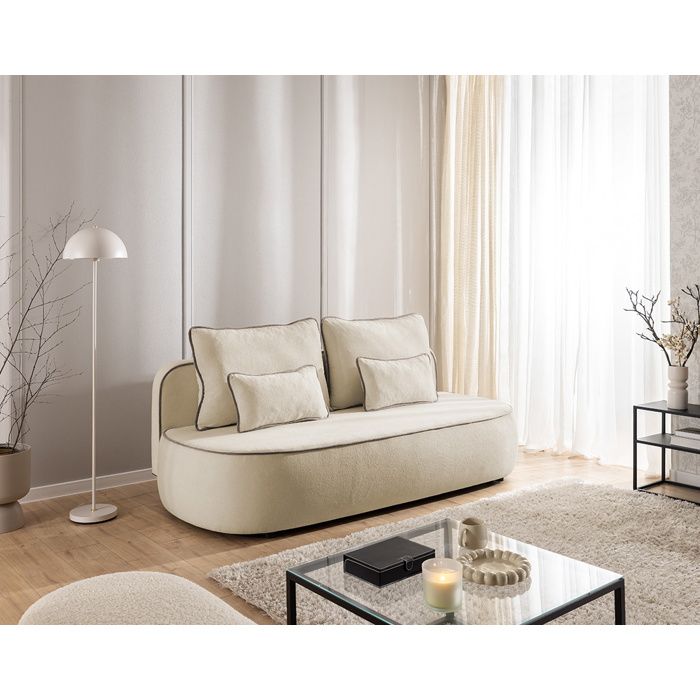 Laurine - Canapé droit 3 places convertible avec coffre en velours - Beige Laurine - Canapé droit 3 places convertible avec coffre en velours - Beige