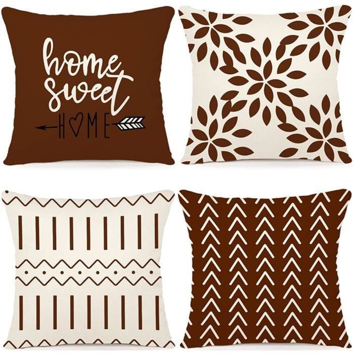 Housse de Coussin - Marron - Housse doreiller Carrées - 45x45cm - Taies doreiller pour Sofa Fauteuil Siège .