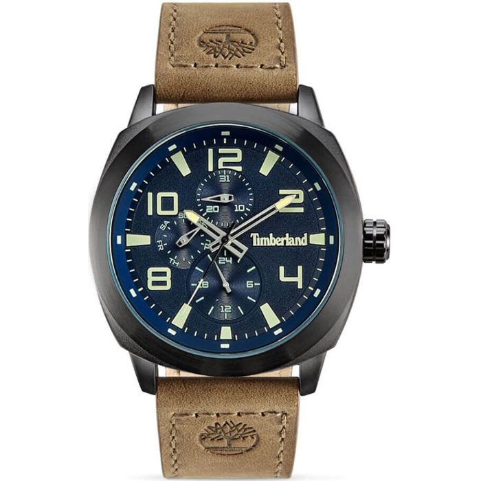 Montre analogique cuir - TIMBERLAND® - Cadran bleu - Bracelet cuir marron - Diamètre 46 mm - Mouvement quartz