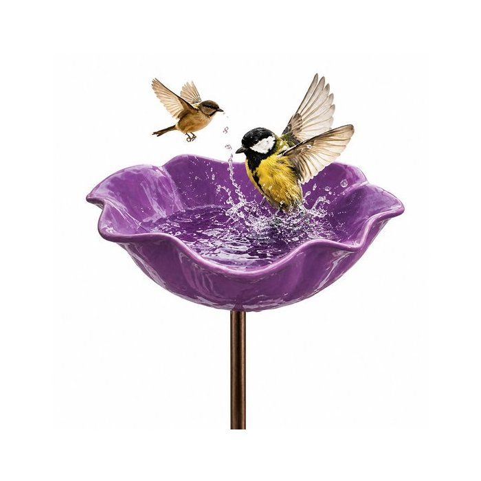 Mangeoire à Oiseaux Forme Fleur Violette - Bac à Eau pour Jardin - Ø 15 cm H 65 cm