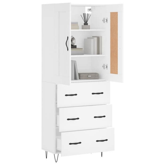 (6519)Meuble rangement - Buffet haut - contemporain - Blanc 69 5x34x180 cm Bois dingénierie poid:55.54 kg