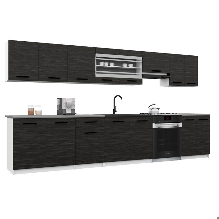 BELINI Cuisine Équipée Complète ITALIA 3 320 cm - Meubles Hauts et Bas avec Plan de Travail - Ébène
