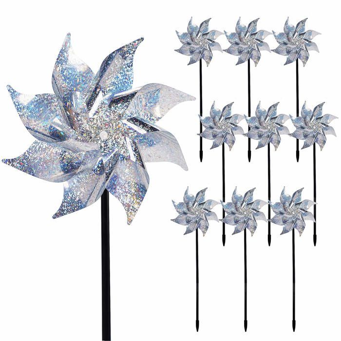 Moulins à vent décoratifs réfléchissants - GRANDSALEY - Lot de 10 - Argenté réfléchissant - 47 cm - Polyester non toxique
