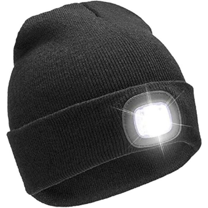 Led bonnet lampe - BEARWIN - frontale chaud en tricot illuminé chapeau lumineux pour la pêche en plein air bonnet technique rechar