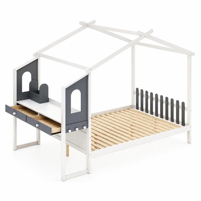 Lit plateforme enfant - PAGE LIVING - PAGE Living - 200 x 140 cm - Bureau intégré - 2 tiroirs