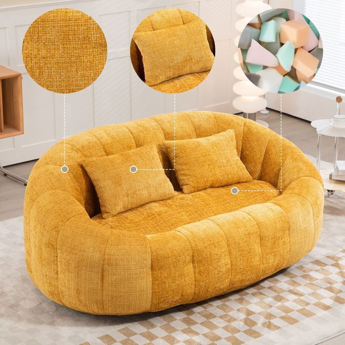 Canapé lounge 145x95x63 cm en chenille avec mousse à mémoire de forme dossier haut sans montage - Jaune