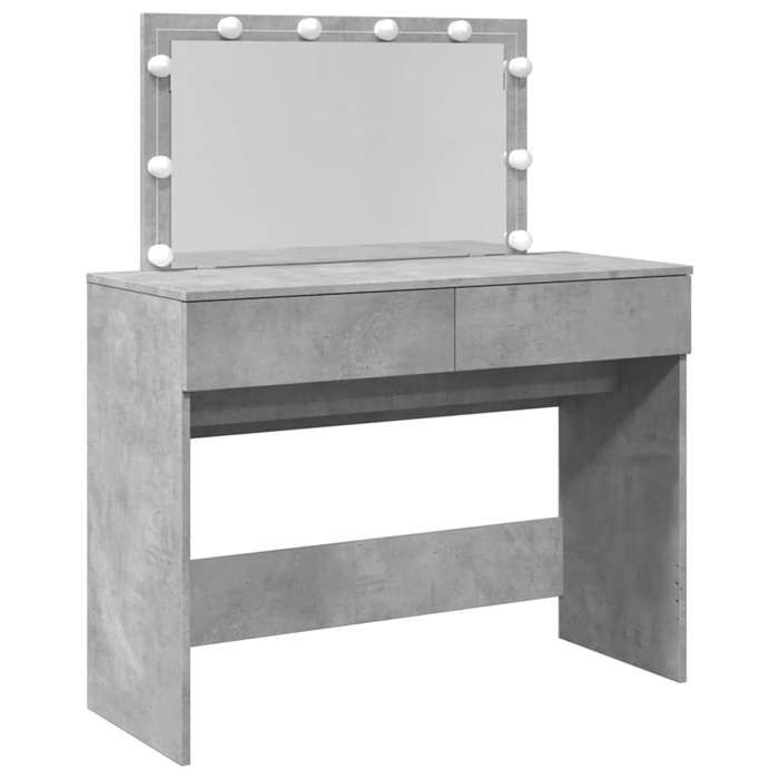 Coiffeuse - Solide&Luxe - table maquillage - éclairage LED - Gris béton - 100 x 40 x 120 cm - 2 tiroirs - miroir intégré（59887）