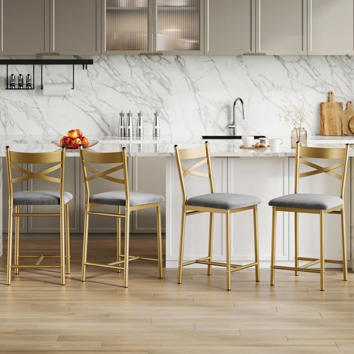 Lot de 4 tabourets de bar pivotants réglables 37 pouces PU dossier et repose-pieds hauteur comptoir pour cuisine et bar