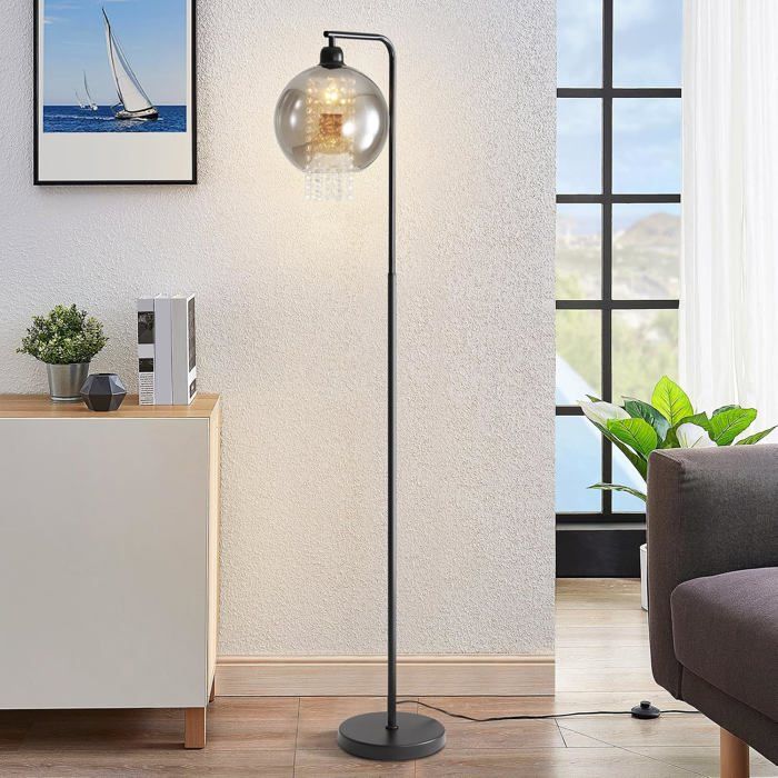 Lampadaire Intérieur 1 flamme E27 Gris Fumé Lampadaire Grand Cristal pour style moderne Bureau Canapé