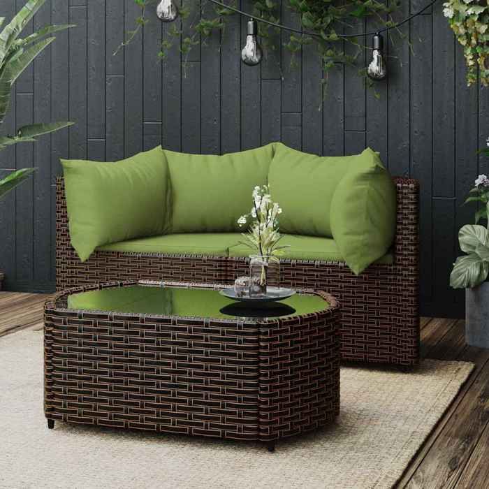 Canapés de jardin (lot de 3) avec coussins marron résine tressée - Sofa dextérieur LL2778